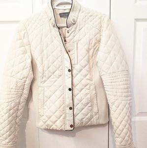 Cream & Gold Puffer Women Jacket Quilted Size M